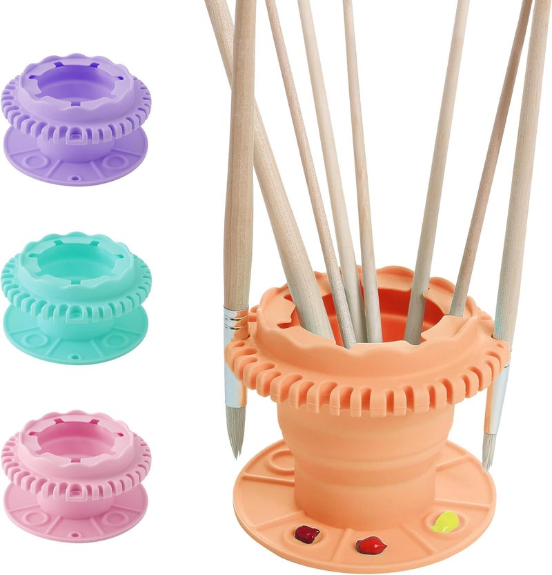 SESENSE Paint Brush Cleaner - Foldable Silicone Paint Brush Cleaner Rinse Cup with Palette and 40 Brush Storage Holder for Classroom Studio Outdoor Painting (1, Orange) - Image 1
